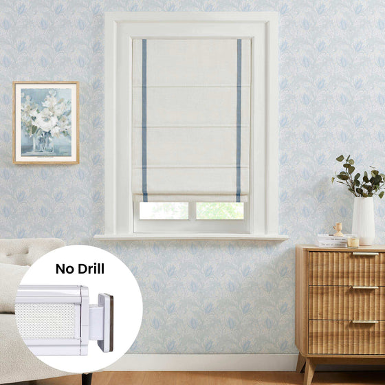 Lesley Linen No Drill Roman Shades - Ivory with Trim