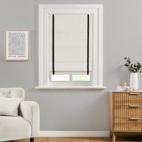 Lesley Leinen-Raffrollos nach Maß – Elfenbein mit Borte