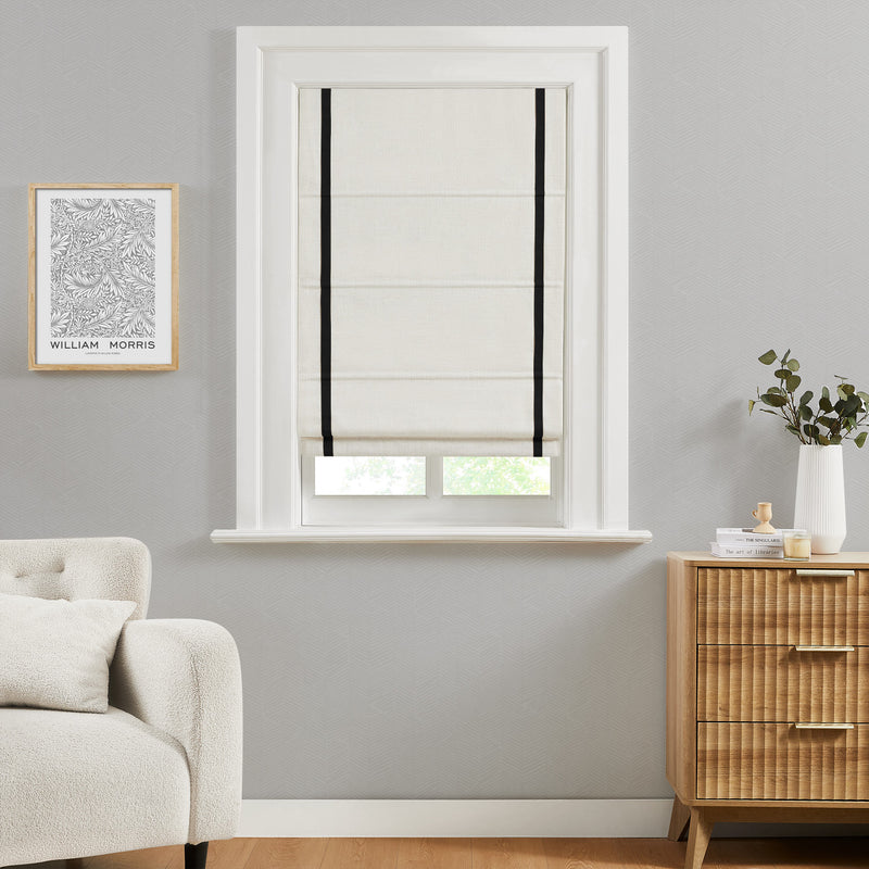 Lesley Custom Linen Roman Shades - Ivory with Trim