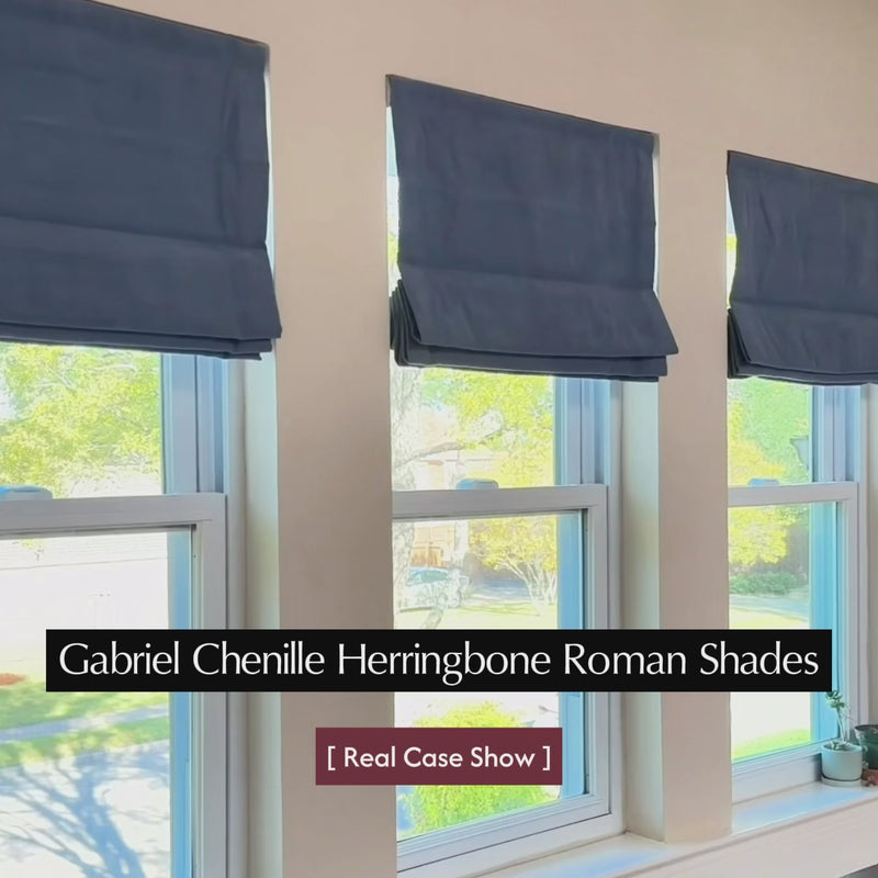 Blue,Gabriel Chenille Herringbone Texture Roman Shades