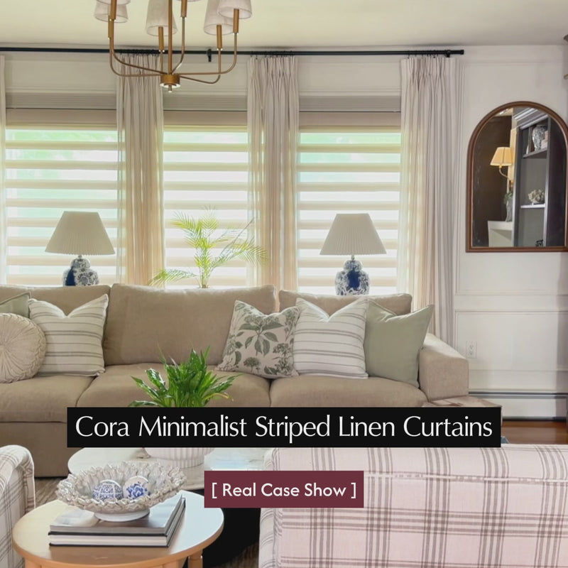 Dark Khaki,Cora Minimalist Striped Linen Curtains