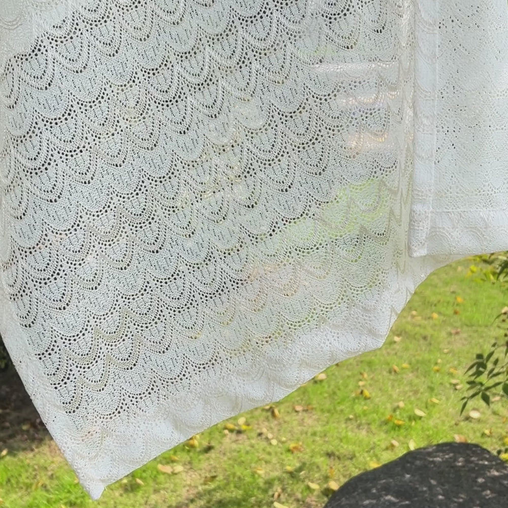 White and Champagne, Curtarra Custom Juliette Rhythmic Ripple Lace Cafe Curtains