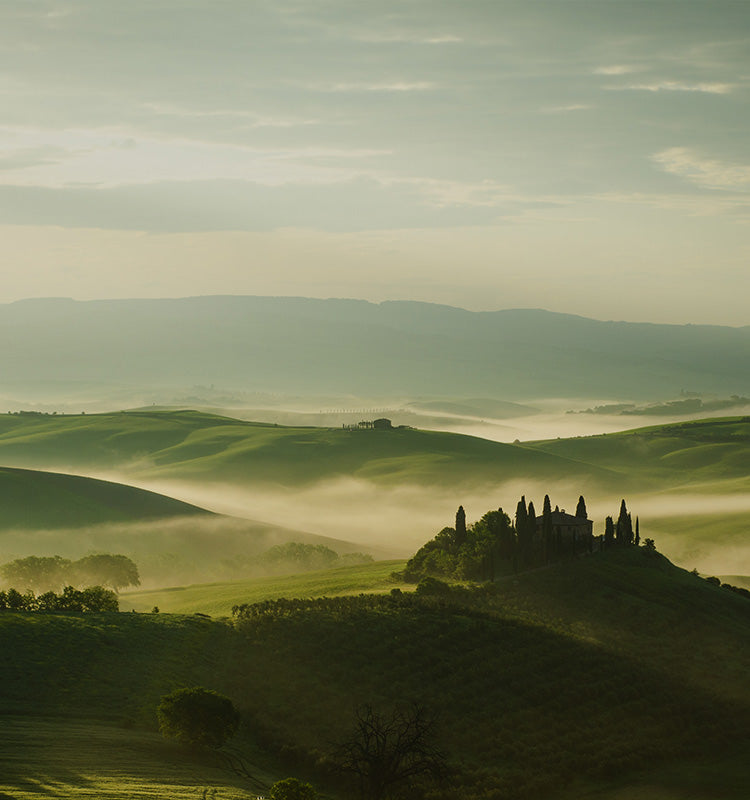 Sandra Cotton Linen Semi Sheer Curtains complement a serene, misty landscape.