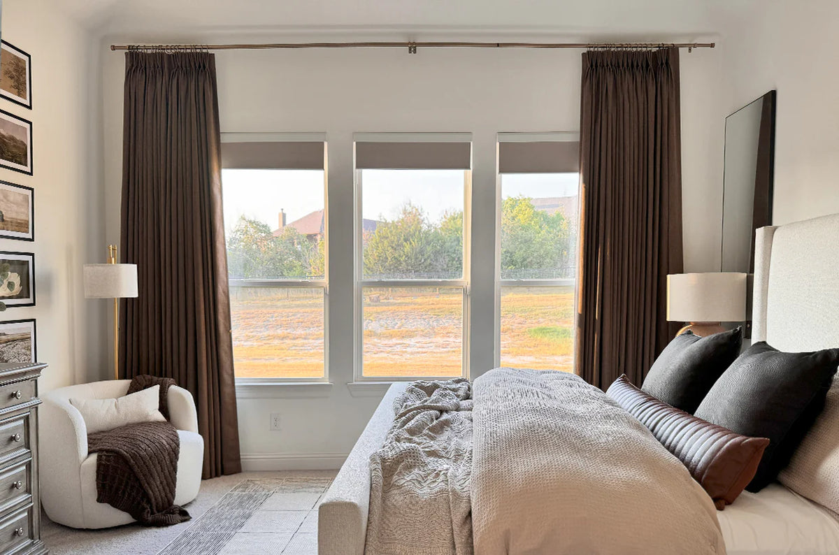 Cool, comfortable home interior with heat blocking curtains
