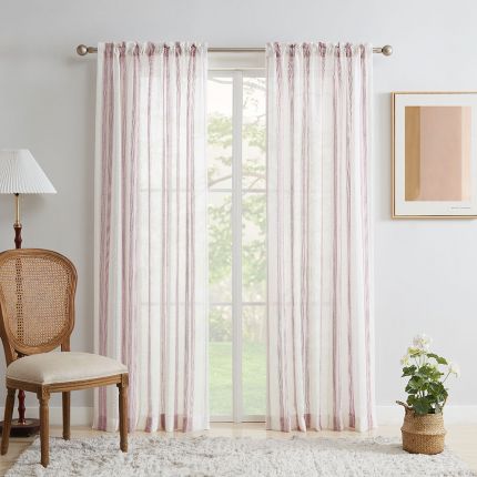 Becki Vertical Stripe Woven Custom Semi Sheer Curtains