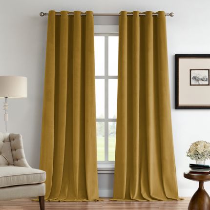 Custom William Golden Velvet Curtains

